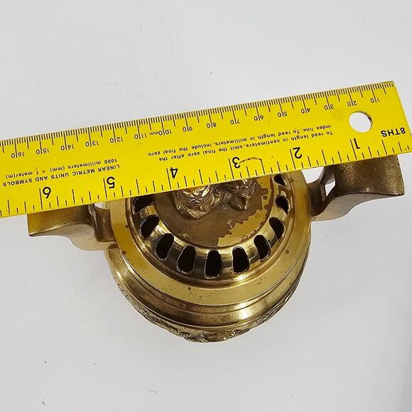 Vintage Asian Brass Tripod Incense Burner With Foo Dog Lion on Lid - Picture 9 of 10